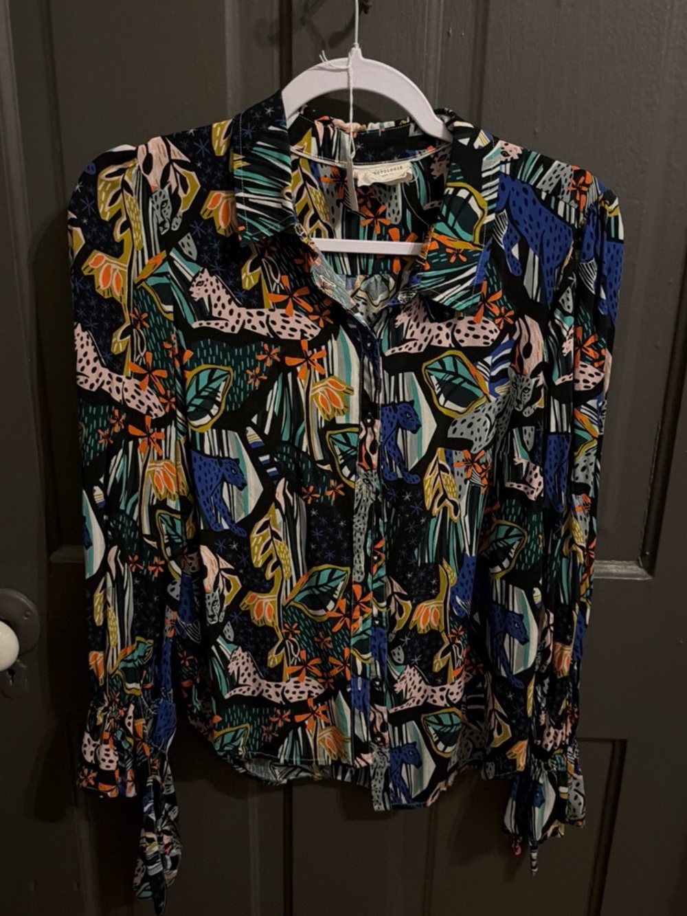 Sanctuary Multicolor Printed Button-Down Shirt with Navy Base